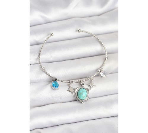 Caretta Caretta Charmlı Gümüş Renk Kadın Bileklik