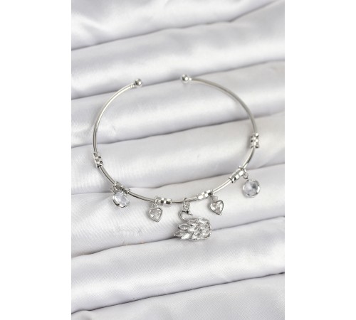 Kuğu Charmlı Gümüş Renk Kadın Bileklik