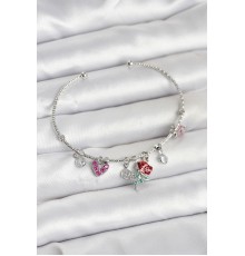 Gül Charmlı Gümüş Renk Pirinç Kadın Bileklik