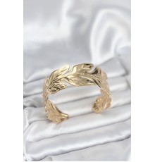 Gold Renk Pirinç Levha Yaprak Model Kadın Bileklik