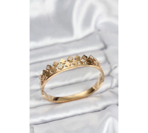 316L Çelik Gold Renk Minimal Yoncalı Kadın Kelepçe Bileklik