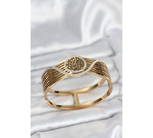 316L Çelik Gold Renk Yaşam Ağacı Modelli Kadın Kelepçe Bileklik