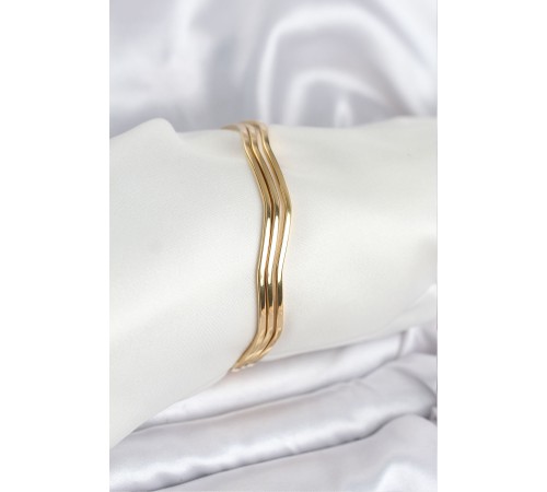 316L Çelik Gold Renk 65 mm Ajda Zikzak Model 3lü Kadın Bileklik