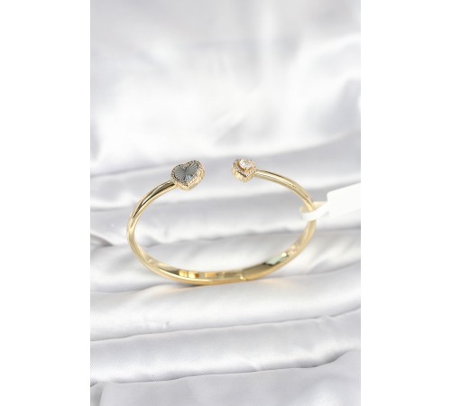 Pirinç Gold Renk Kalpli Model Kadın Kelepçe Bileklik