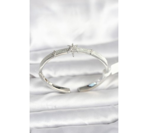 Pirinç Gümüş Renk Kutup Yıldızı Model Kadın Kelepçe Bileklik