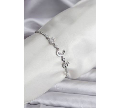 Charmlı Model Zirkon Taşlı Gümüş Renk Su Yolu Kadın Bileklik