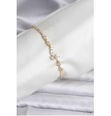 Çiçekli Model Zirkon Taşlı Gold Renk Su Yolu Kadın Bileklik