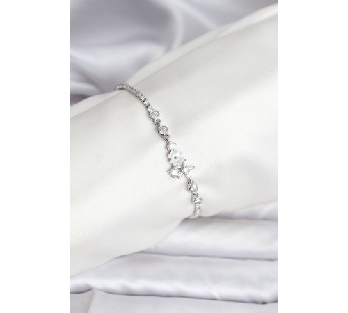 Çiçekli Model Zirkon Taşlı Gümüş Renk Su Yolu Kadın Bileklik