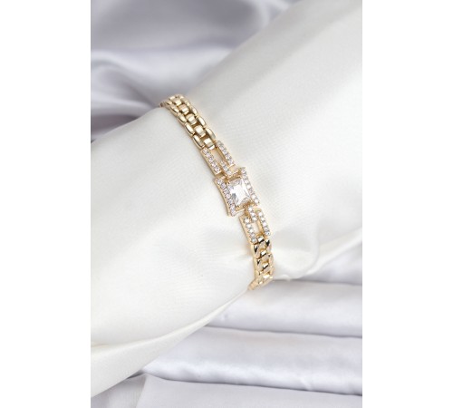 14K Gold Renk Kaplama Zirkon Kare Taşlı CM Kadın Bileklik