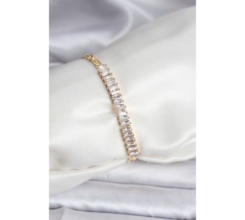 14K Gold Renk Kaplama Zirkon Taşlı Baget Model CM Kadın Bileklik