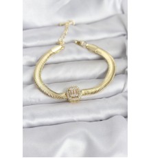 316L Çelik Gold Renk Baget Zirkon Taşlı Yılan Zincirli Kadın Bileklik