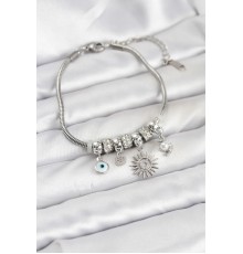 Pirinç Gümüş Renk Güneş Charmlı Kadın Bileklik