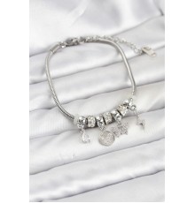 Pirinç Gümüş Renk Kelebek Charmlı Kadın Bileklik