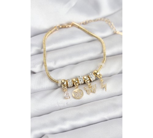 Pirinç Gold Renk Kelebek Charmlı Kadın Bileklik
