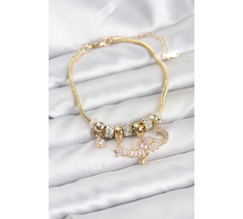 Pirinç Gold Renk Kanatlı Charmlı Kadın Bileklik
