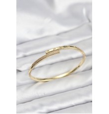 Pirinç Gold Renk Zirkon Taşlı Kadın Kelepçe Bileklik