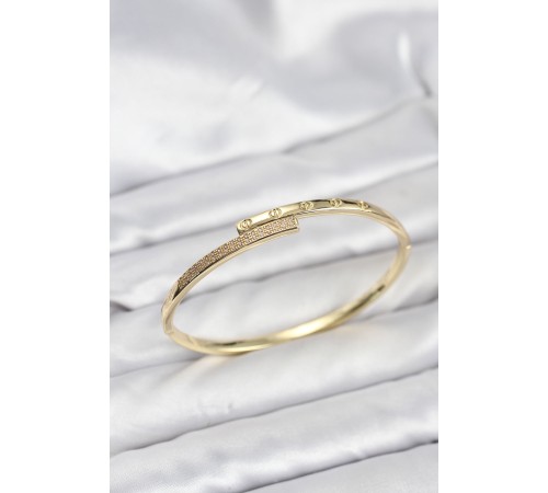 Pirinç Gold Renk Zirkon Taşlı Kadın Kelepçe Bileklik