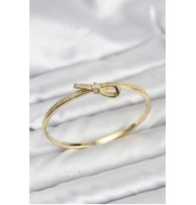 Pirinç Gold Renk Zirkon Taşlı Fiyonk Model Kadın Kelepçe Bileklik