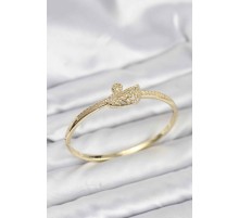 Pirinç Gold Renk Zirkon Taşlı Kuğu Model Kadın Kelepçe Bileklik