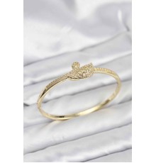 Pirinç Gold Renk Zirkon Taşlı Kuğu Model Kadın Kelepçe Bileklik