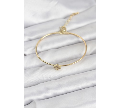 Zirkon Taşlı Yonca Model Gold Renk Kadın Bileklik