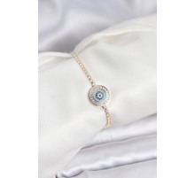 Gold Renk Nazar Model Zirkon Taşlı Asansörlü Su Yolu Bileklik