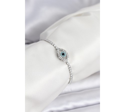 Göz Model Zirkon Taşlı Gümüş Renk Asansörlü Su Yolu Bileklik