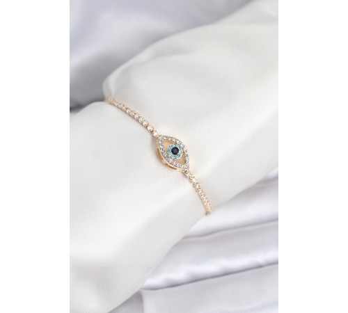 Göz Model Zirkon Taşlı Gold Renk Asansörlü Su Yolu Bileklik