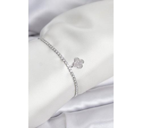 Yonca Model Zirkon Taşlı Gümüş Renk Asansörlü Su Yolu Bileklik