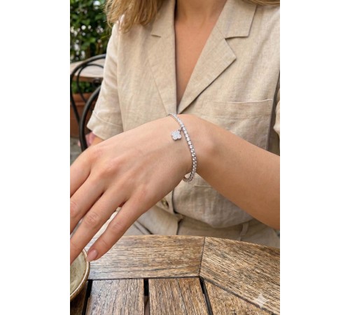 Yonca Model Zirkon Taşlı Gümüş Renk Asansörlü Su Yolu Bileklik