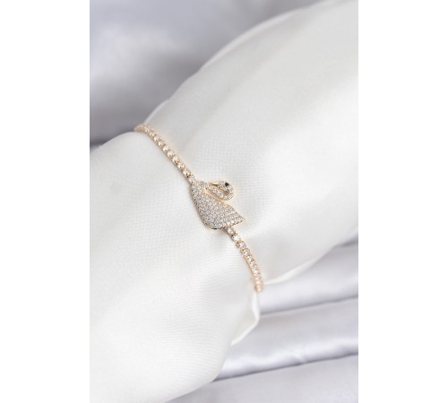 Kuğu Model Zirkon Taşlı Gold Renk Asansörlü Su Yolu Bileklik