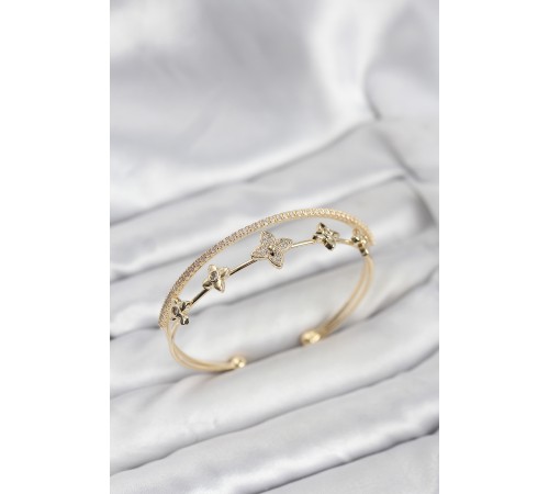 Pirinç Gold Renk Çiçek Model Kadın Bileklik