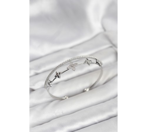 Pirinç Gümüş Renk Çiçek Model Kadın Bileklik