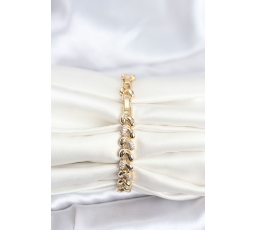 Pirinç Gold Renk VIP Seri Sarmal Damla Model Zirkon Taşlı Kadın Bileklik