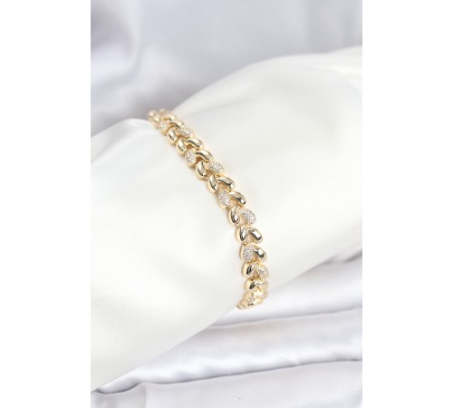 Pirinç Gold Renk VIP Seri Sarmal Damla Model Zirkon Taşlı Kadın Bileklik