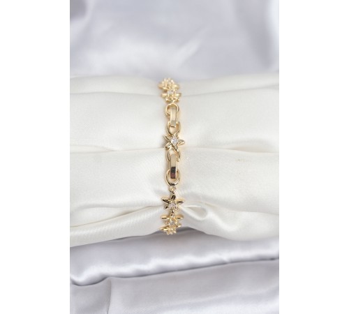 Pirinç Gold Renk VIP Seri Sıralı Taşlı Yıldız Model Zirkon Taşlı Kadın Bileklik