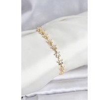 Pirinç Gold Renk VIP Seri Sıralı Taşlı Yıldız Model Zirkon Taşlı Kadın Bileklik