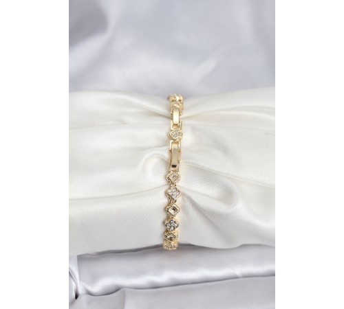 Pirinç Gold Renk VIP Seri Sıralı Yonca Model Zirkon Taşlı Kadın Bileklik