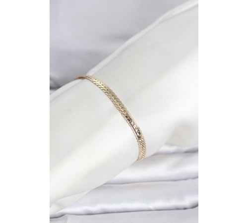 CM 14K Gold Renk Lazerli Yassı Zincir Model Kadın Bileklik