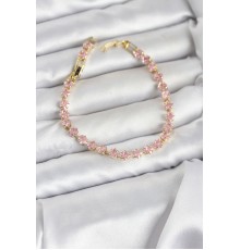 Pembe Kare Zirkon Taşlı Gold Renk Pirinç Su Yolu Kadın Bileklik