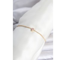 Pirinç Gold Renk Pembe Damla Model Su Yolu Kadın Bileklik