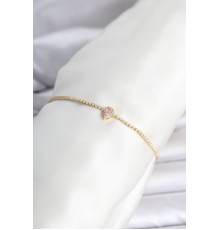 Pirinç Gold Renk Pembe Damla Model Su Yolu Kadın Bileklik