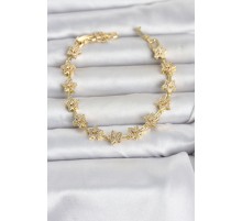 Pirinç Gold Renk Zirkon Taşlı Sıralı Yıldız Model Kadın Bileklik