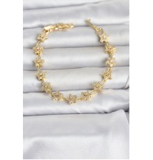 Pirinç Gold Renk Zirkon Taşlı Sıralı Yıldız Model Kadın Bileklik
