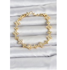 Pirinç Zirkon Taşlı Yonca Model Gold Renk Kadın Bileklik