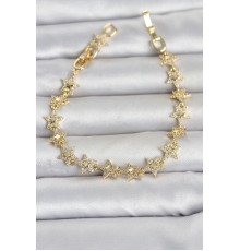 Sıralı Yıldız Model Zirkon Taşlı Gold Renk Pirinç Kadın Bileklik