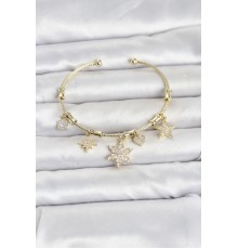 Pirinç Gold Renk Lotus Detay Charmlı Kadın Bileklik