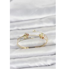 Gold Renk Pirinç Zirkon Taşlı Çiçek Model Kadın Bileklik