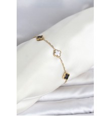 316L Çelik Gold Renk Siyah Beyaz Baby Yonca Model Kadın Bileklik