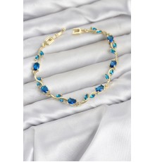 Pirinç Gold Renk Mavi Zirkon Taşlı Çiçek Model Kadın Bileklik